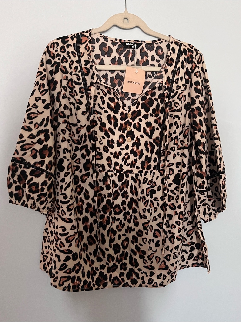 BloomChic Leopard Print V-Neck Tunic - Tan, Brown, Black